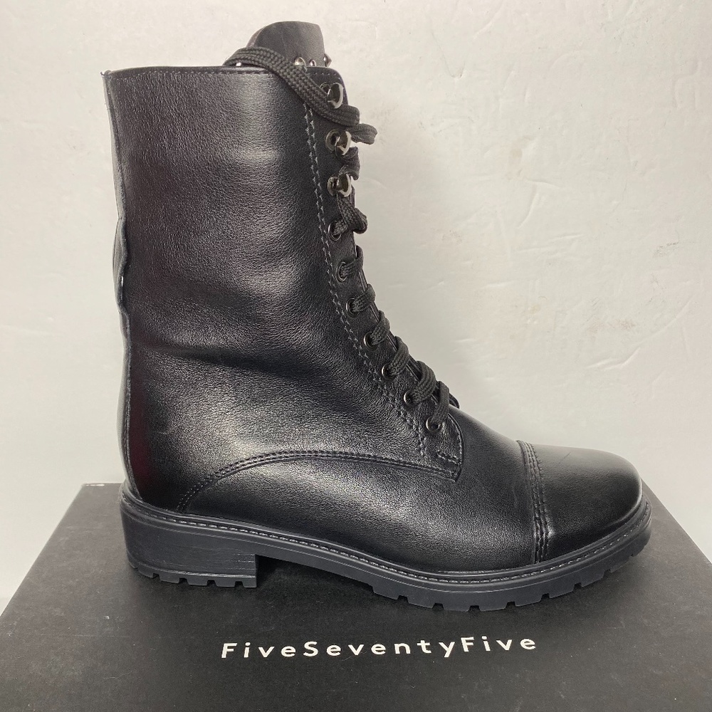 Barny's New York FiveSeventyFive Black Leather Lace Up Stud Combat Boots - 6 NEW